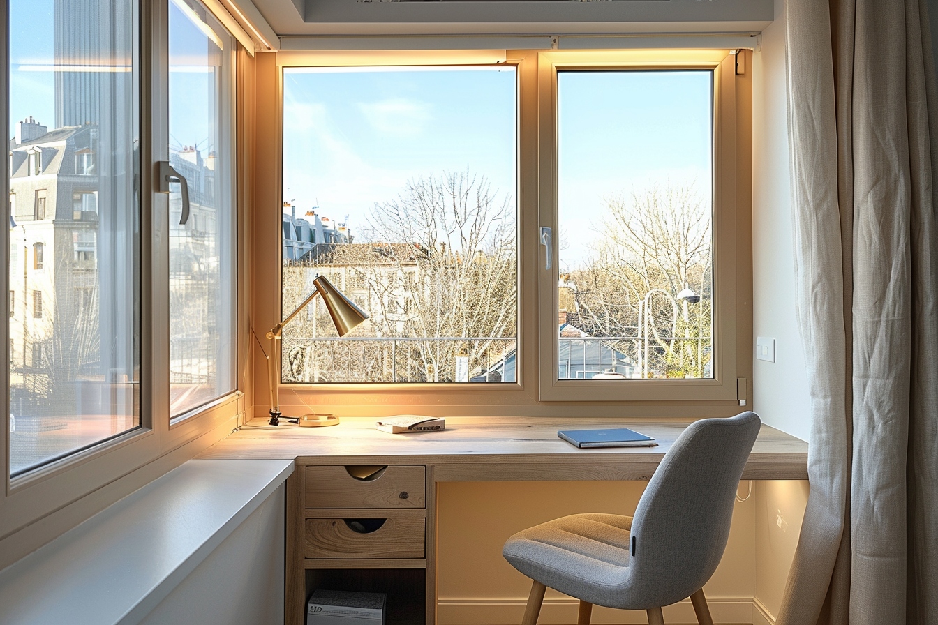 Aménagement d'un coin bureau fonctionnel optimisant l'espace dans un petit appartement à Périgueux